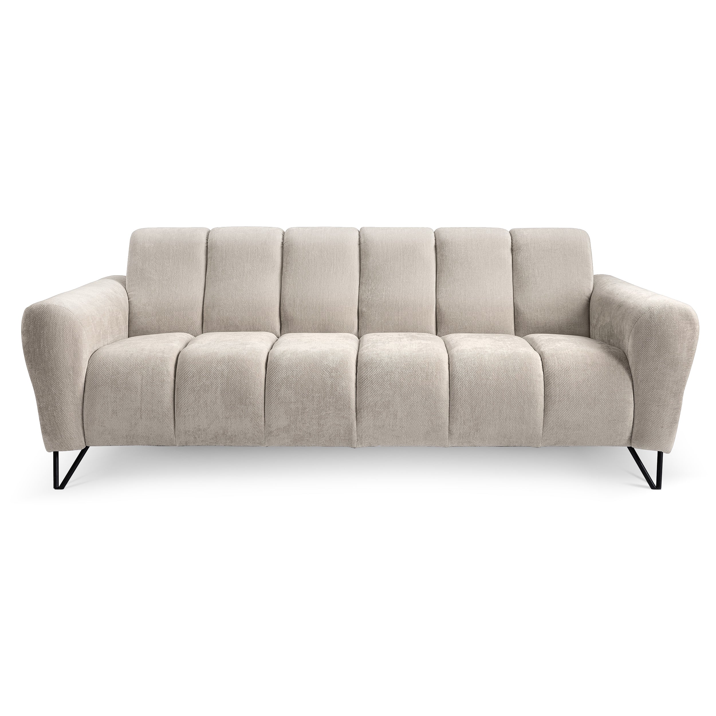 Sofa 3-osobowa do salonu w stylu soft - tkanina Storm, miękka forma, metalowe nogi | Nellia