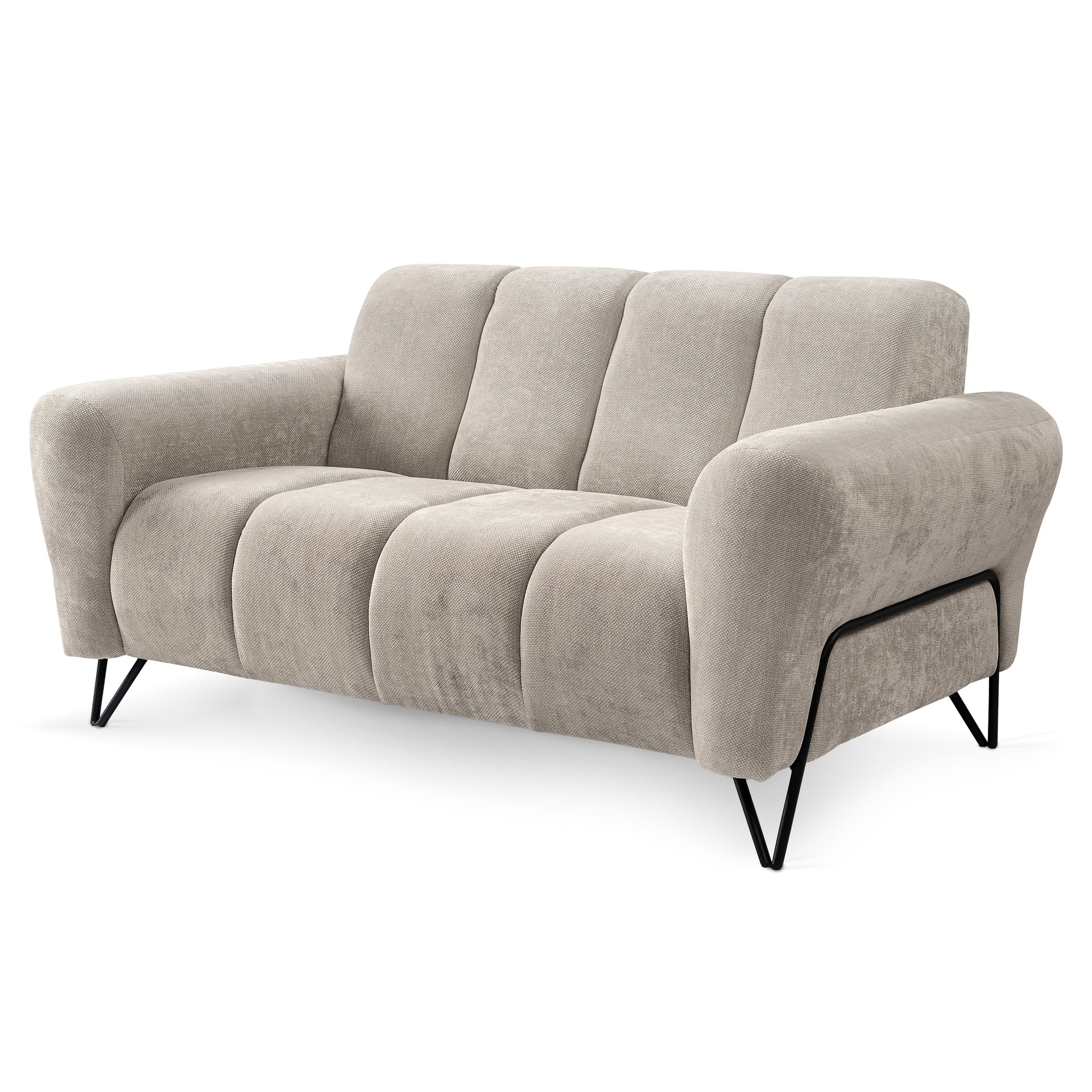 Sofa 2-osobowa do salonu w stylu soft - Storm, zaokrąglone podłokietniki, metalowe nogi | Nellia