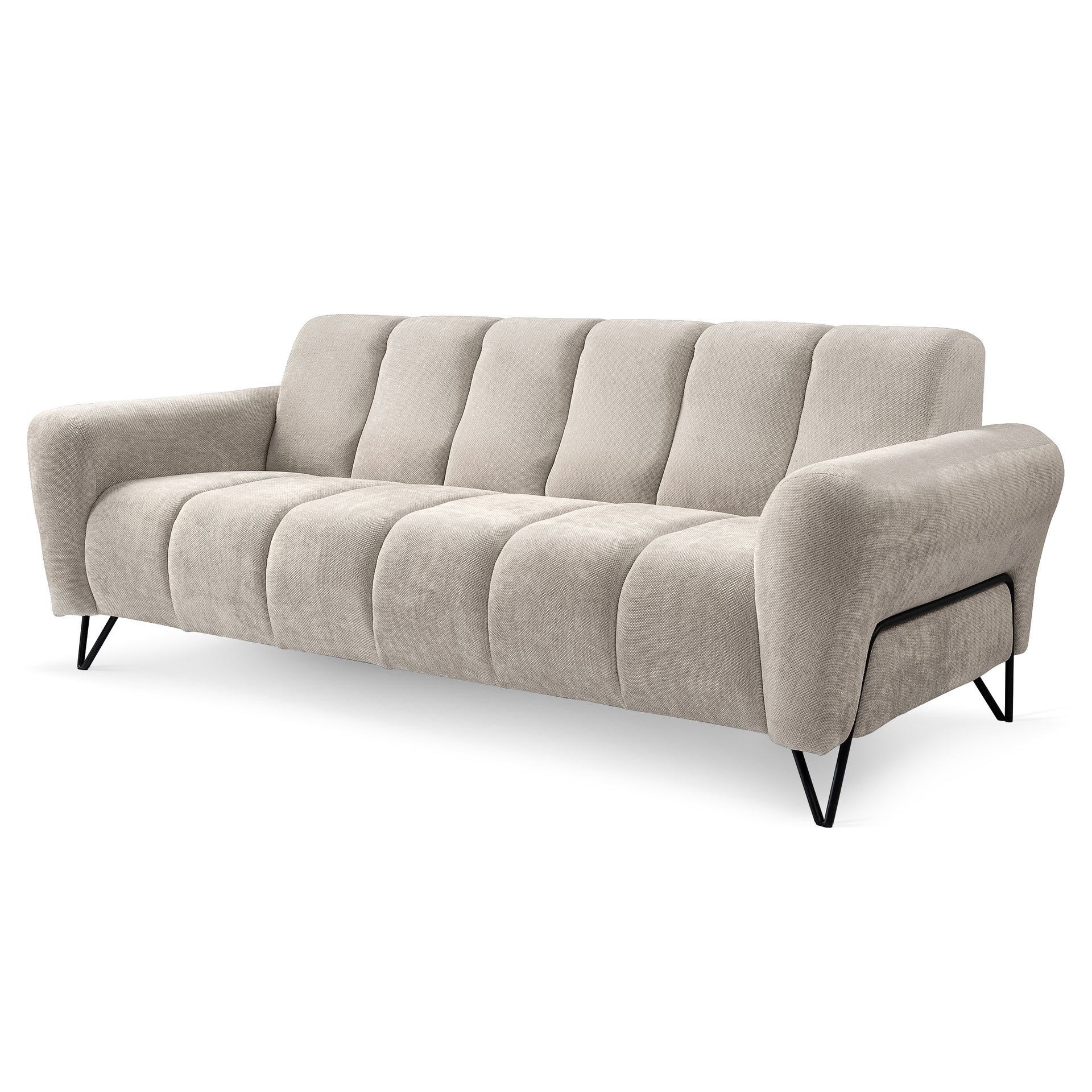 Sofa 3-osobowa do salonu w stylu soft - tkanina Storm, miękka forma, metalowe nogi | Nellia