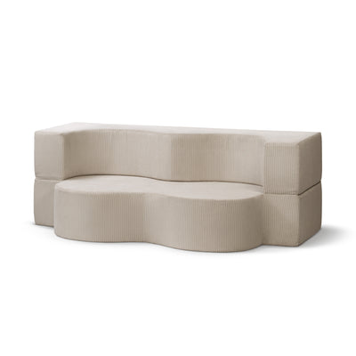 Sofa piankowa wolnostojąca 200 cm z funkcją spania w stylu japandi | Kamelia Piaskowy Kamień (POSO 02)