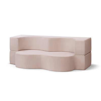 Sofa piankowa wolnostojąca 200 cm z funkcją spania w stylu japandi | Kamelia Zgaszony Róż (POSO 52)