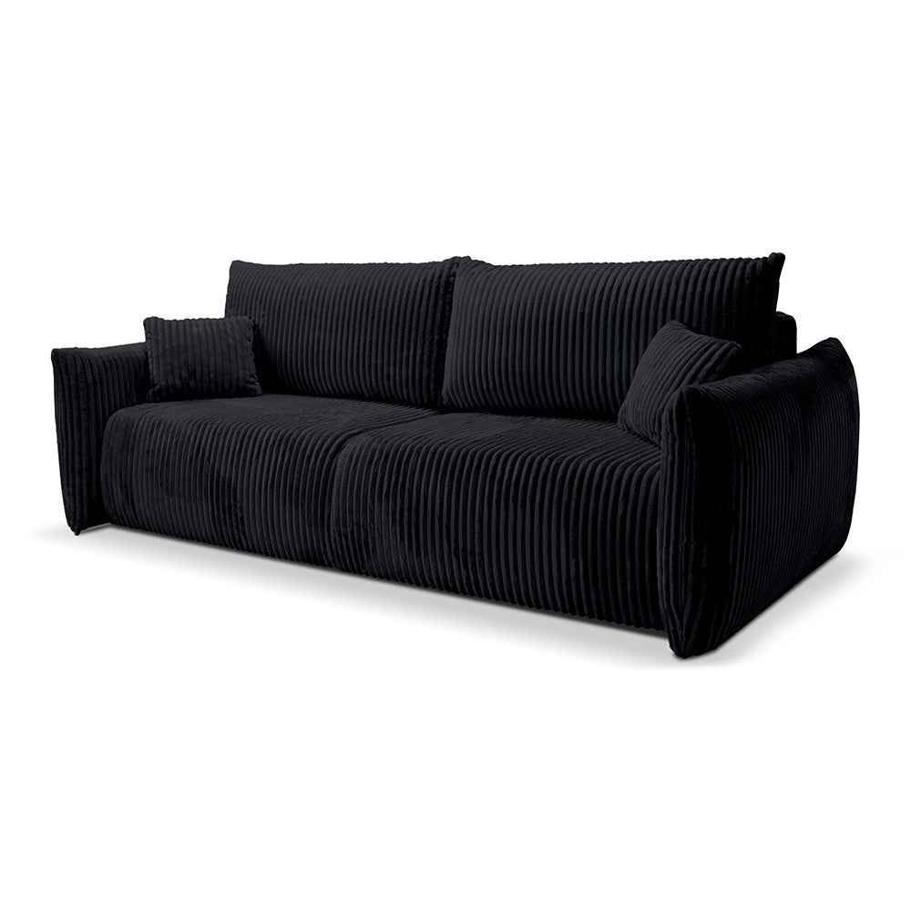 Sofa 3-osobowa z funkcją spania 145x200 z pojemnikiem w stylu nowoczesnym | ALLORO Węglowy Aksamit (TILIA 100)