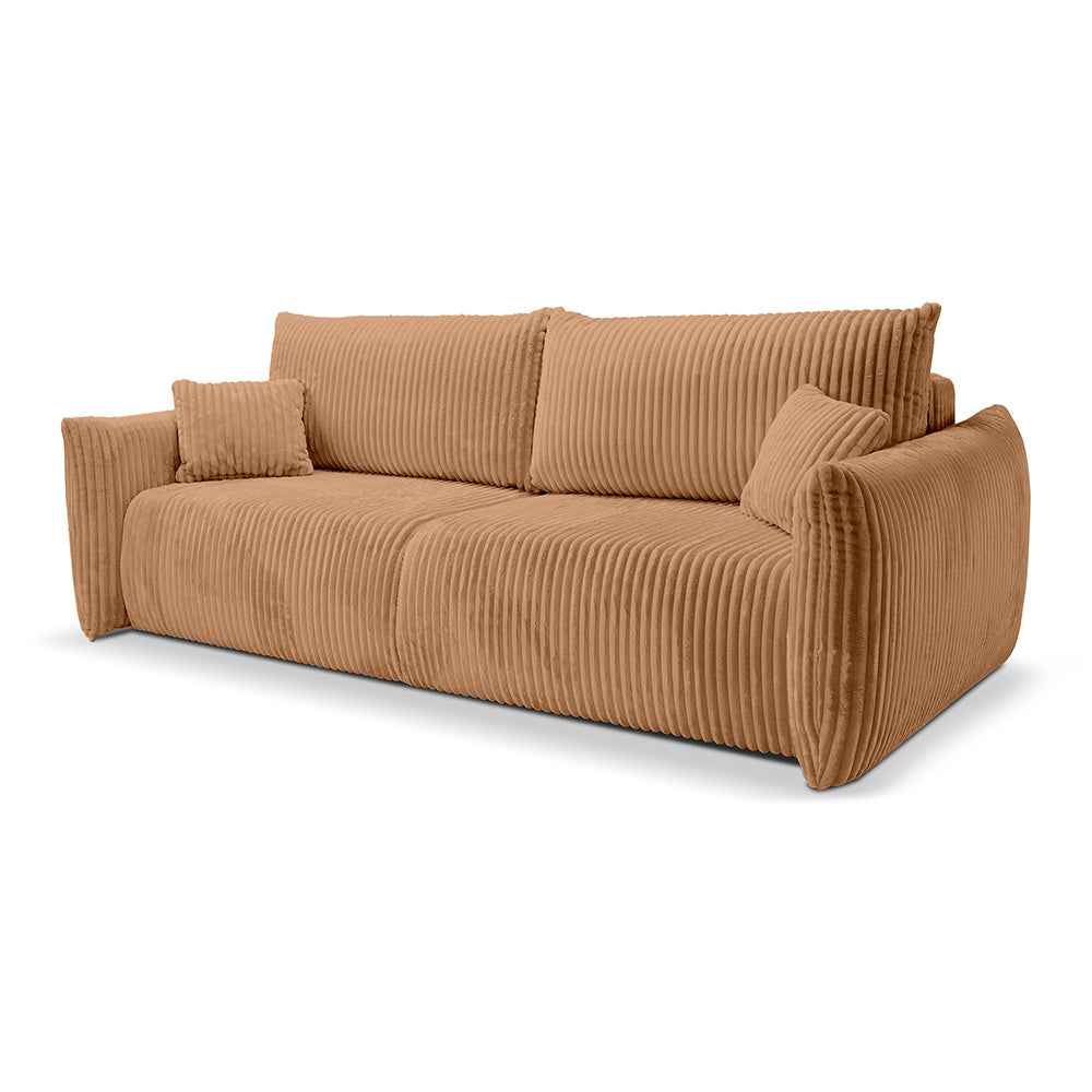 Sofa 3-osobowa z funkcją spania 145x200 z pojemnikiem w stylu nowoczesnym | ALLORO Słomiane Zboże (TILIA 56)
