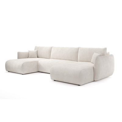 Alloro U Shaped Corner Sofa Bed with Storage, Sleeping Area 145x302 – Powder Pearl (TILIA 01)