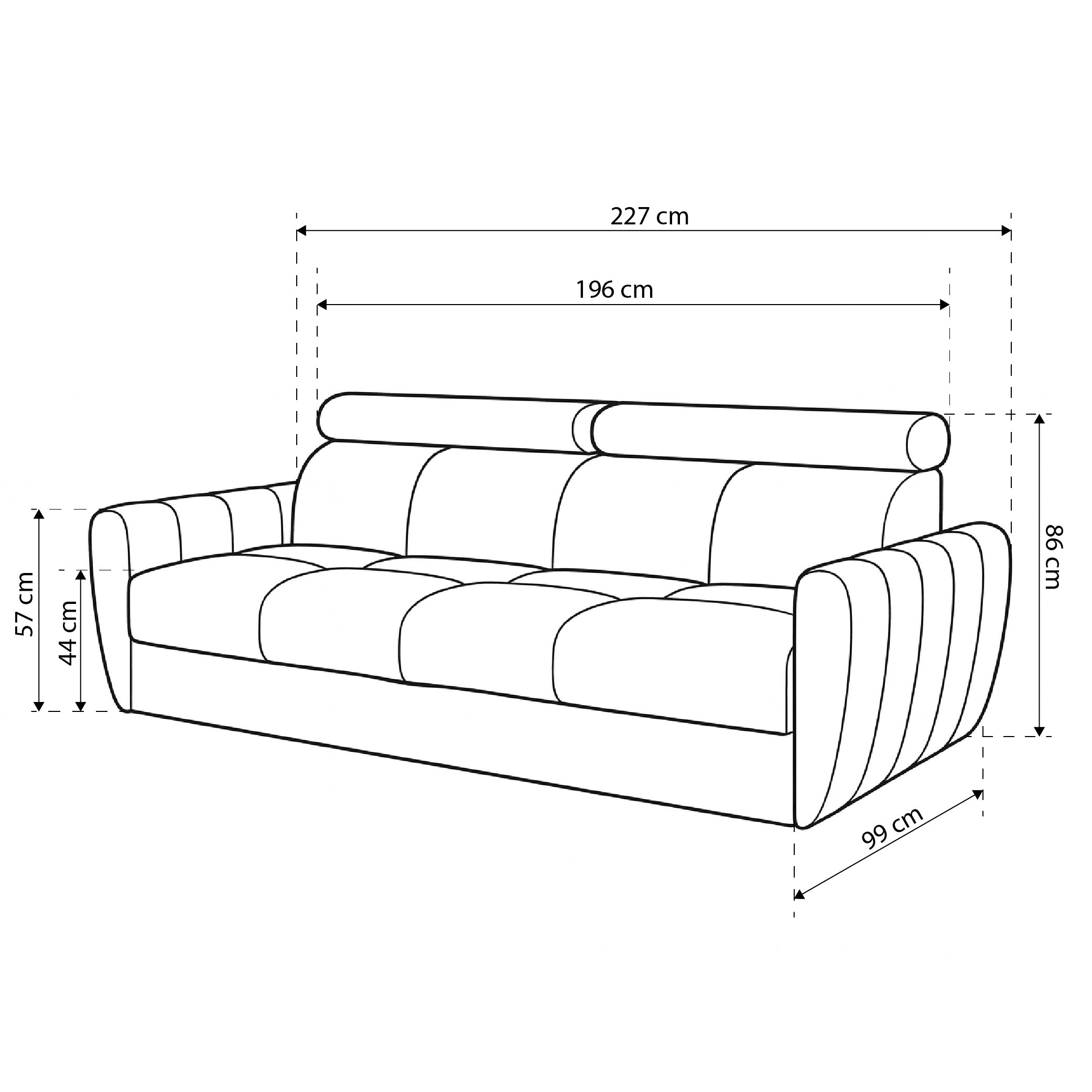 3-seater sofa with sleeping function 227 cm in minimalist style | Franec