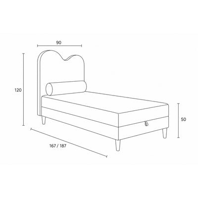 Kids continental bed with a wavy headboard and storage in a soft modern style | Mellia