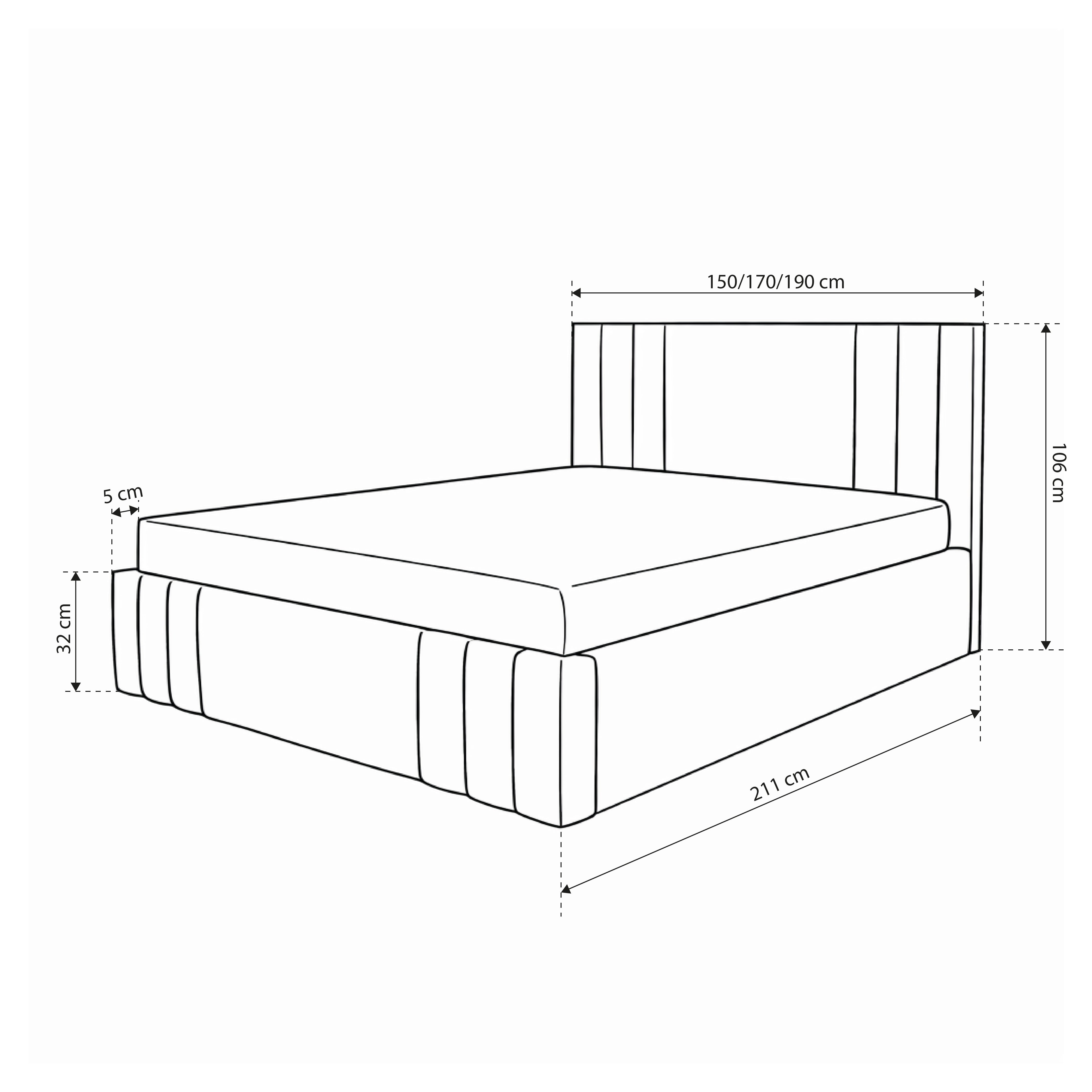 Upholstered bed with storage in various sizes in elegant style, Lambi fabric | Falda