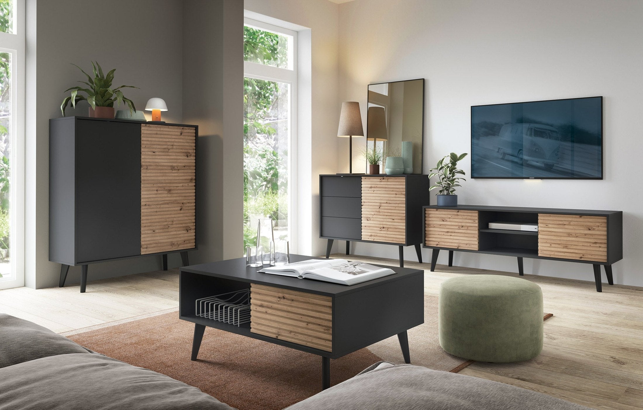 Komoda z szufladami i drzwiami 104x83 w stylu industrialnym | Las