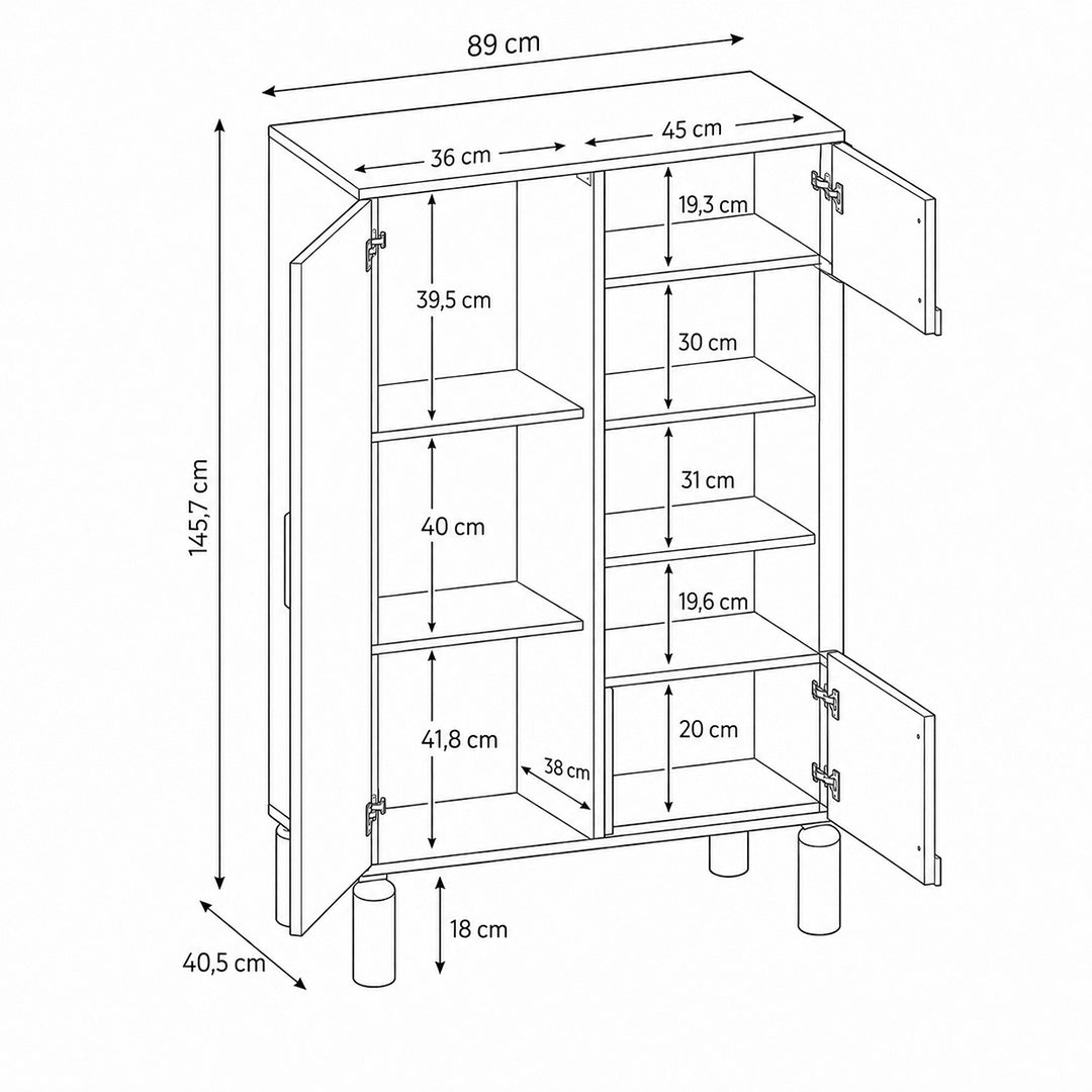 Display cabinet 89x146 with glass front in Scandinavian style | FJORD