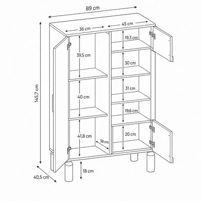 Display cabinet 89x146 with glass front in Scandinavian style | FJORD