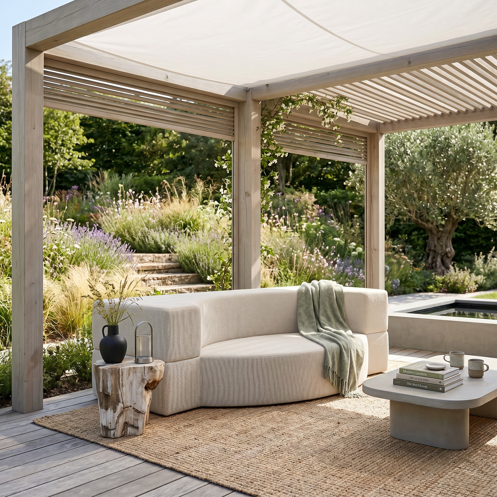 Sofa ogrodowa piankowa 200x100x70 cm w stylu japandi, tkanina outdoorowa Harris | Lunaria
