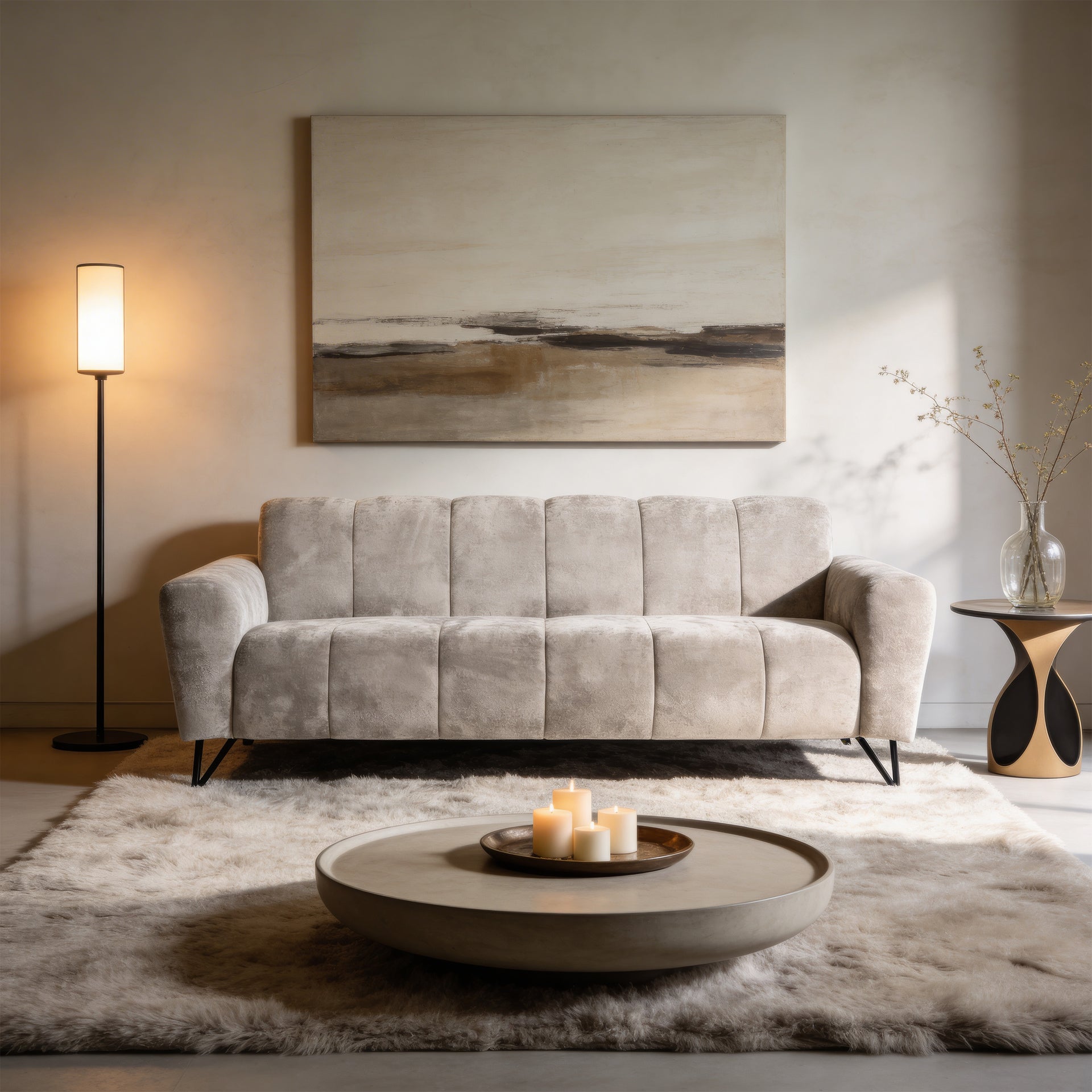 Sofa trzyosobowa do salonu w stylu nowoczesnym - tkanina Vega, miękka bryła, lekka konstrukcja | Nellia