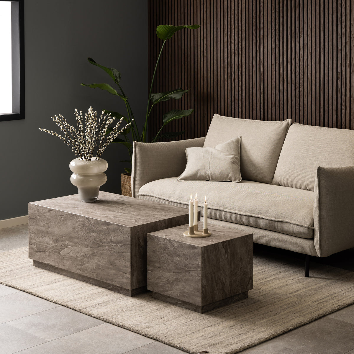 Set of 2 Coffee Tables with stone effect in a modern style | Segmento