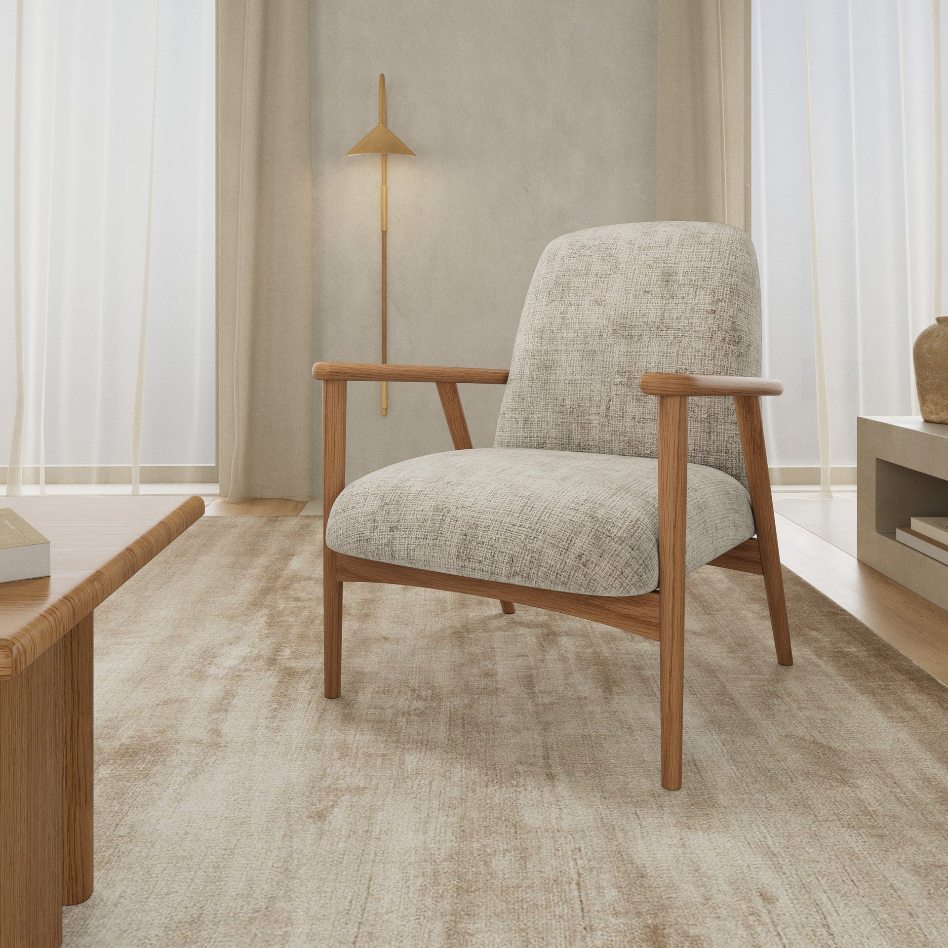 Fotel wypoczynkowy w stylu skandynawskim - lite drewno dębowe, ergonomiczna forma, miękkie siedzisko | Ren