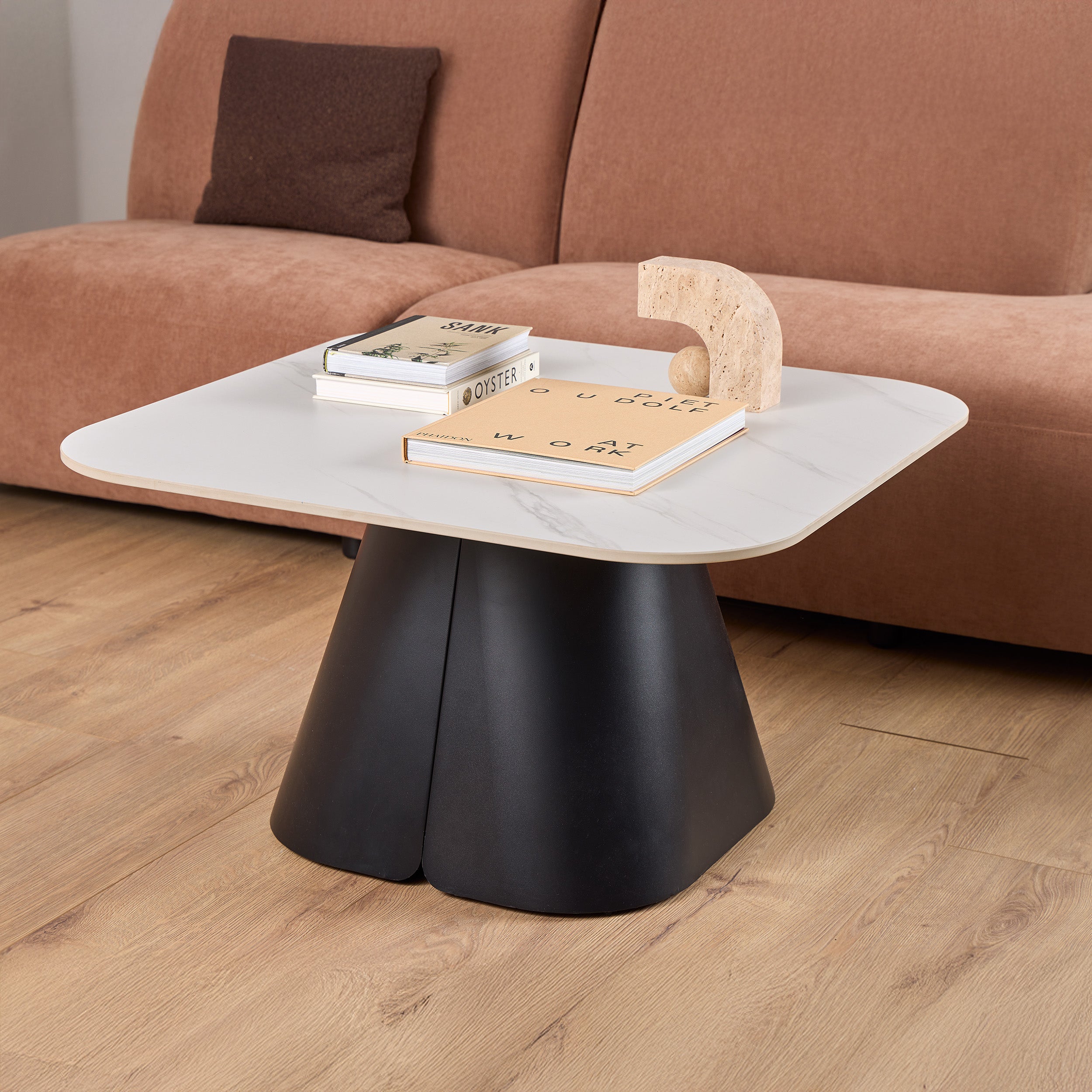 Stolik kawowy z centralną podstawą 80x45 w stylu nowoczesnym | Bienn