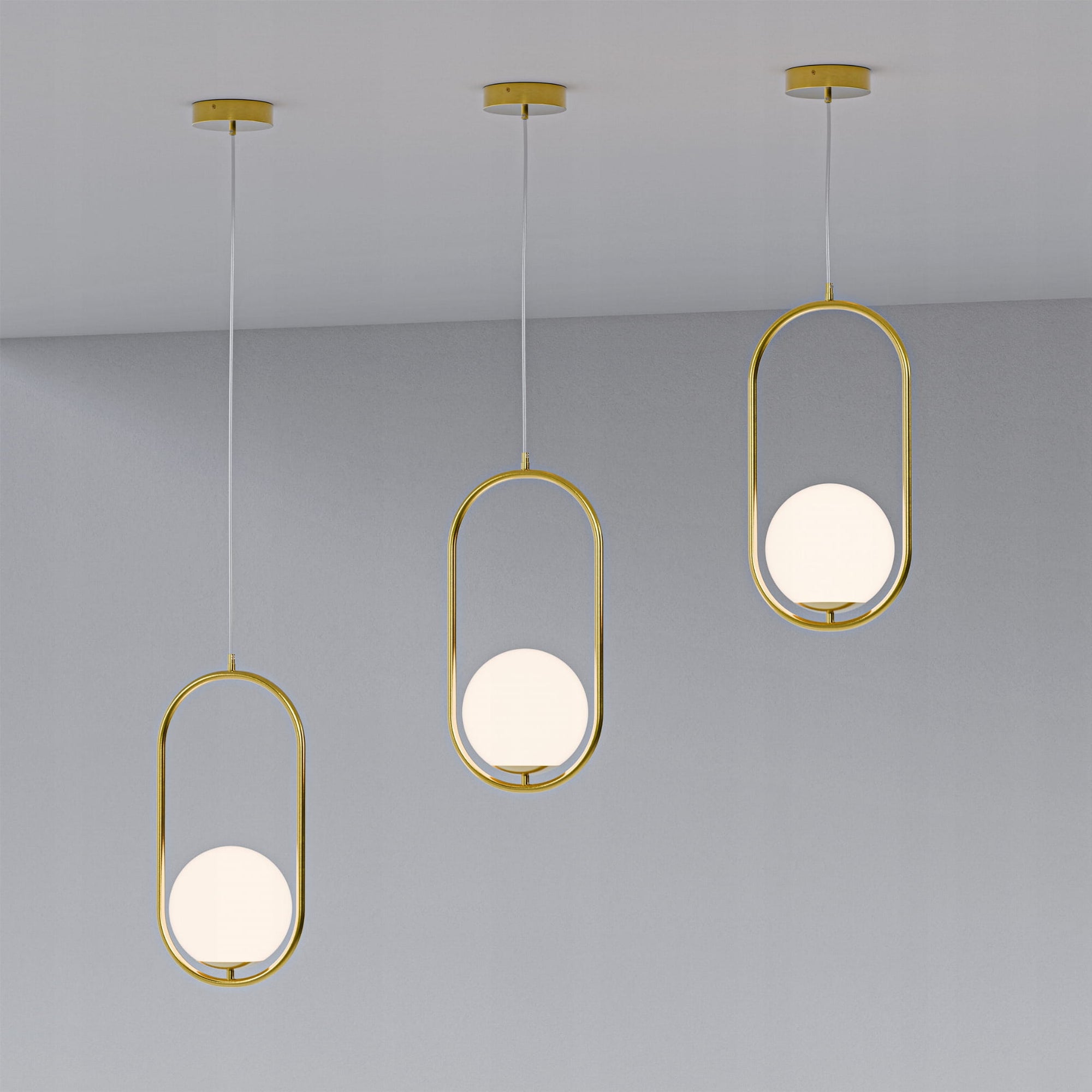 Lampa wisząca z kulą w złotej ramie Orbitella