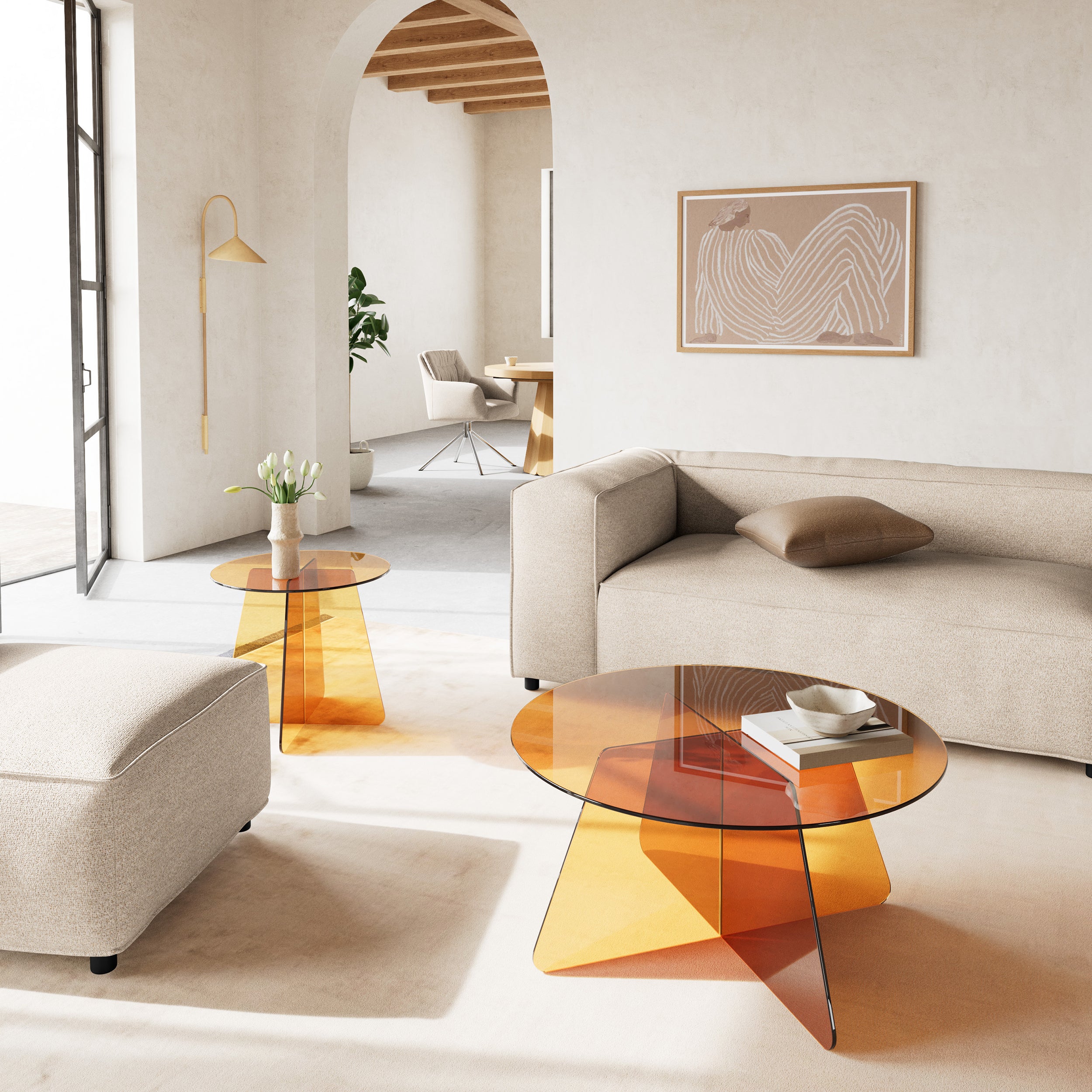 Okrągły stolik kawowy do salonu o średnicy 80 cm w stylu nowoczesnym | Aria Glass