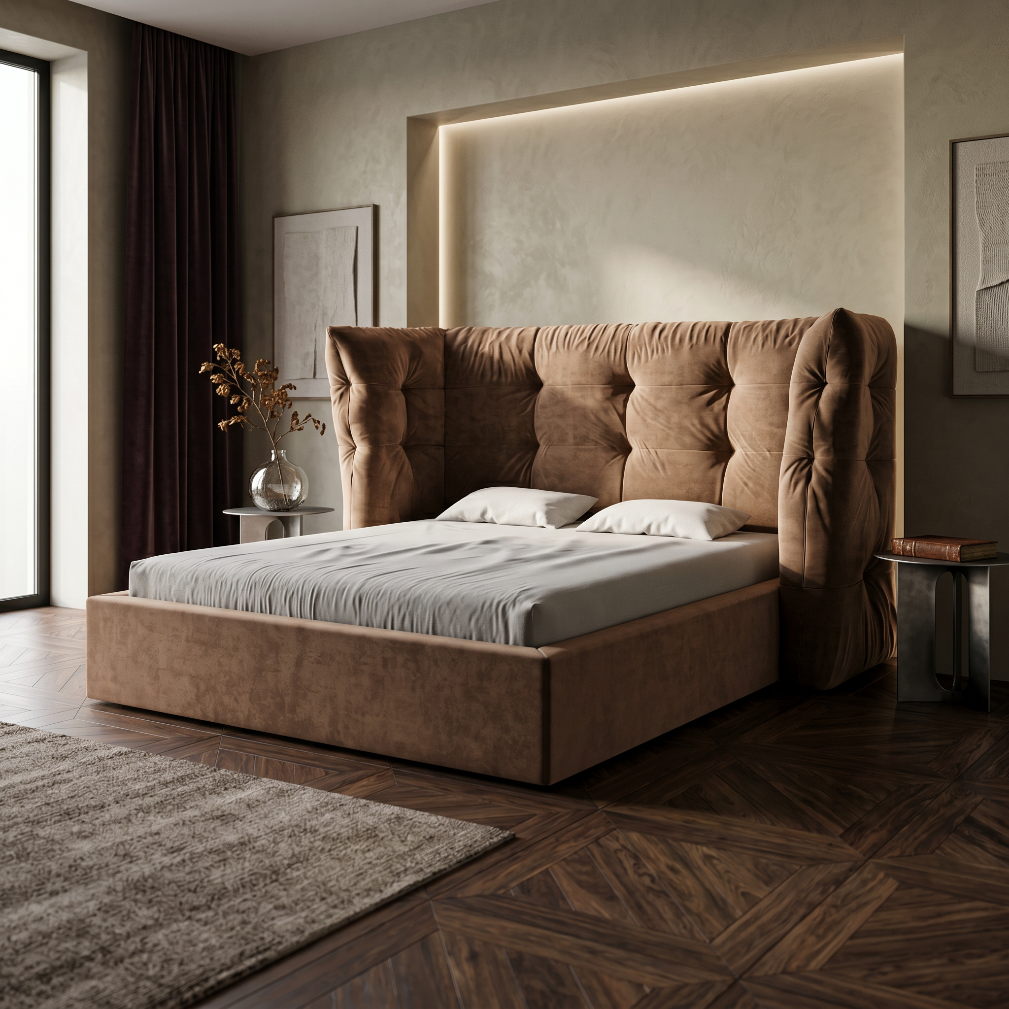 Tufted upholstered bed with storage in a glamour style | Diara