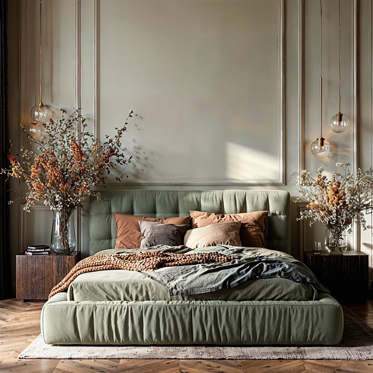 Quilted upholstered bed with a low frame in a modern style | Talaro