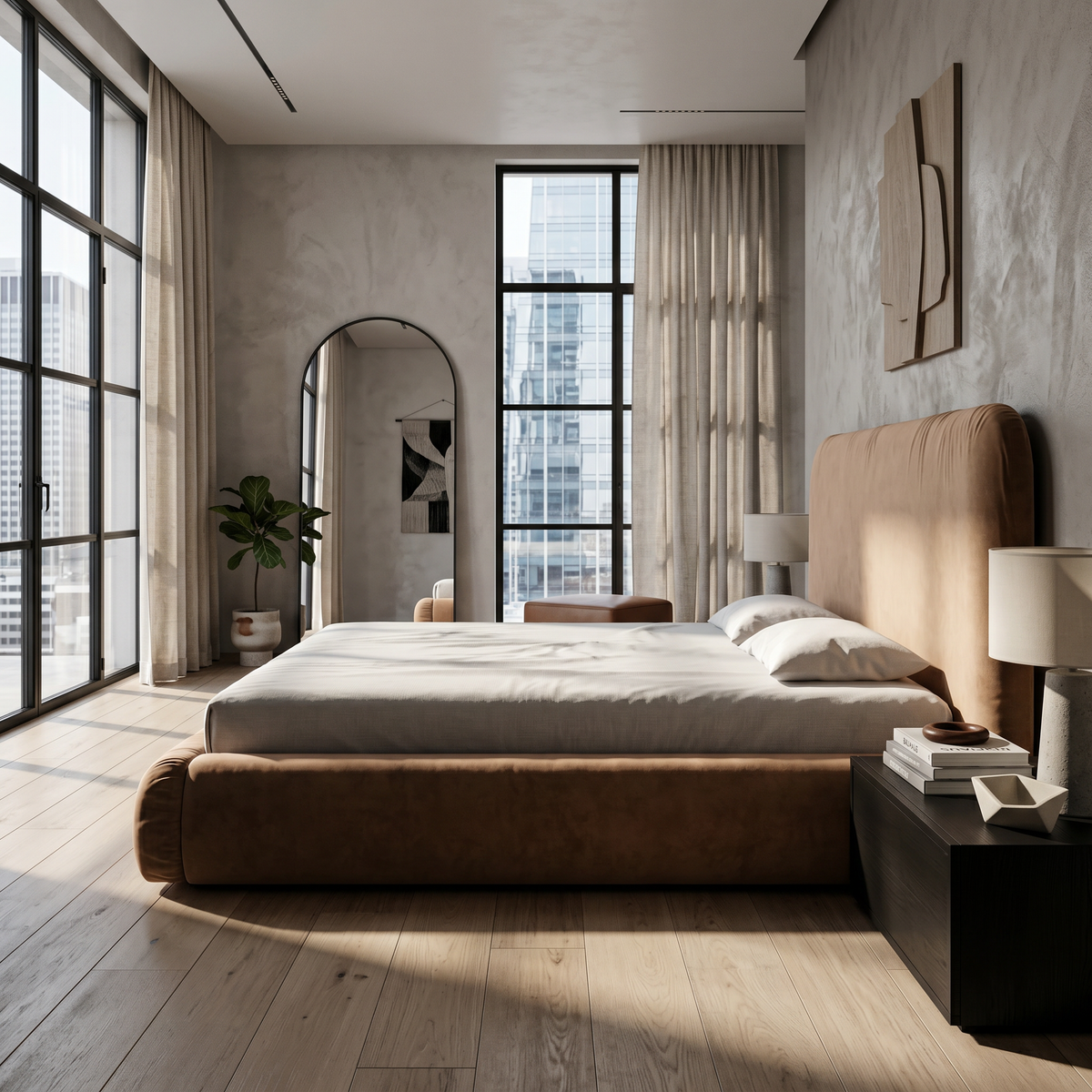 Upholstered bed with storage in a modern organic style | Paries