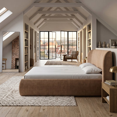 Upholstered bed with storage in a modern soft style | Frasspo