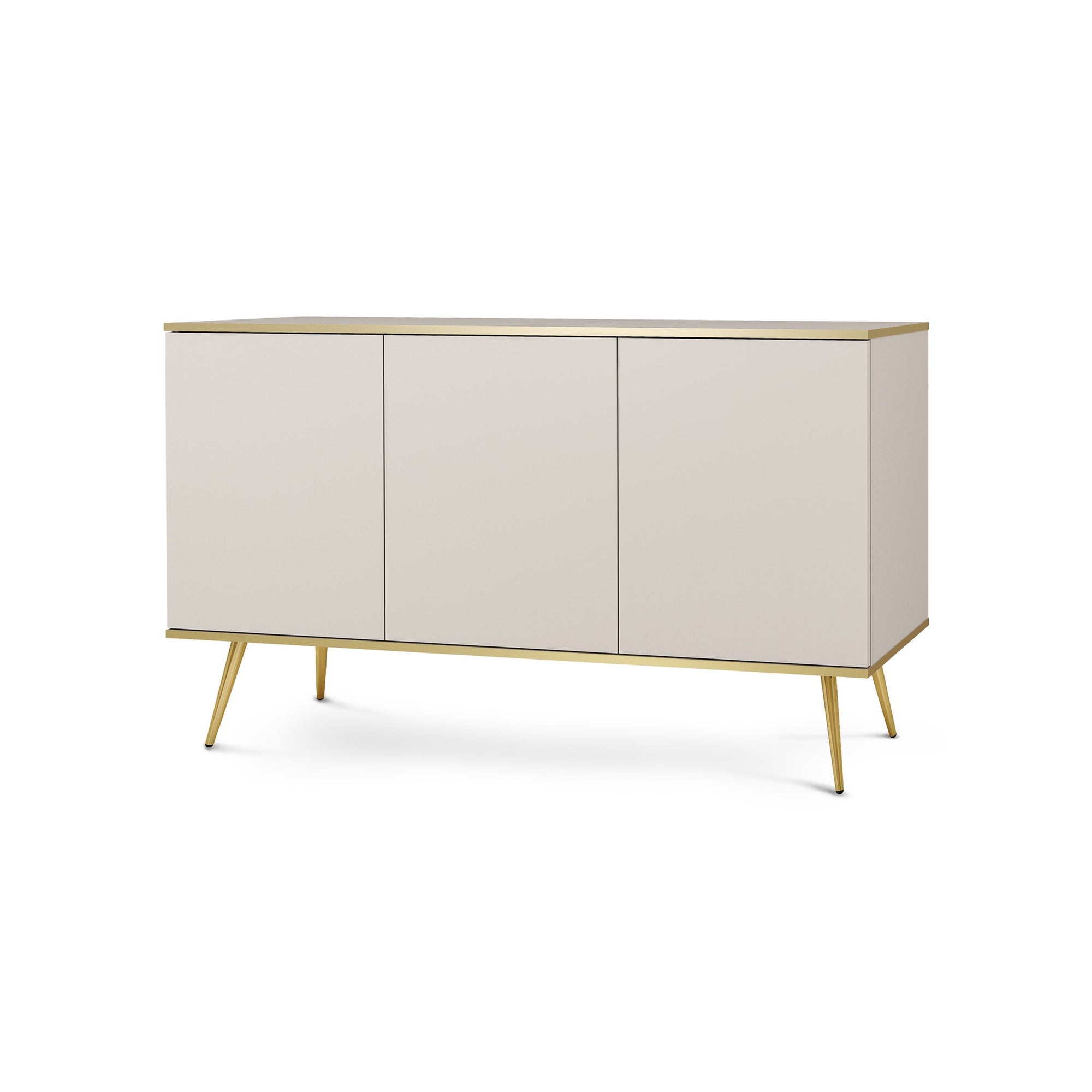 Komoda 160x85 w stylu glamour - szeroka zabudowa, push-to-open, metalowe nogi | Meva Beżowy Złota