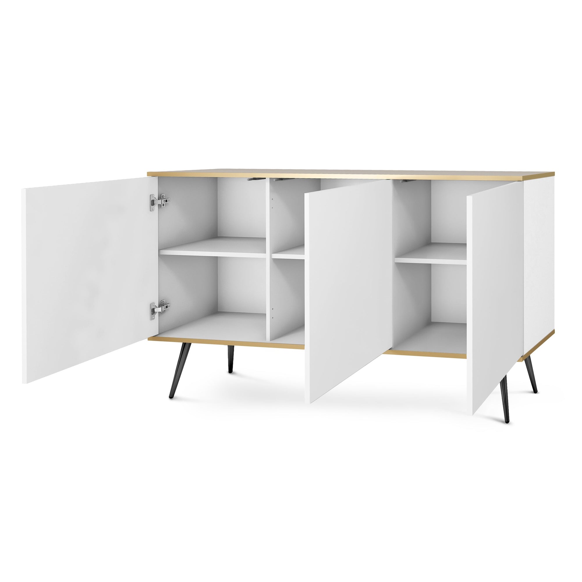 Komoda 160x85 w stylu glamour - szeroka zabudowa, push-to-open, metalowe nogi | Meva