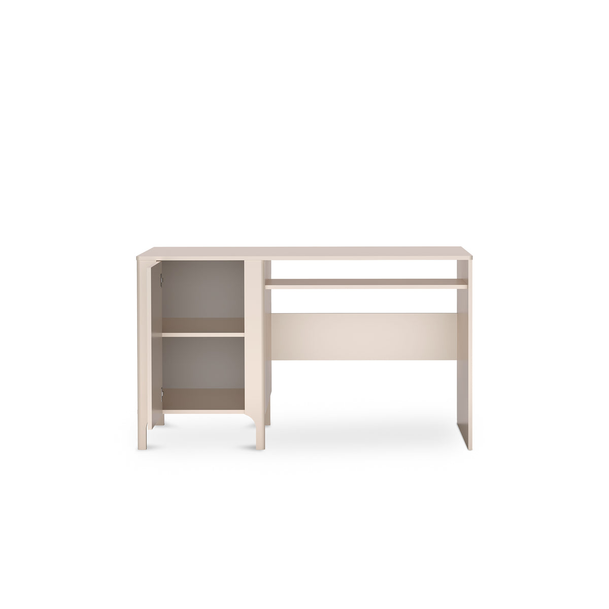 EKLIPSO desk 135x78 with a built-in cupboard in a modern style, colour Cashmere – open view | Pillovely
