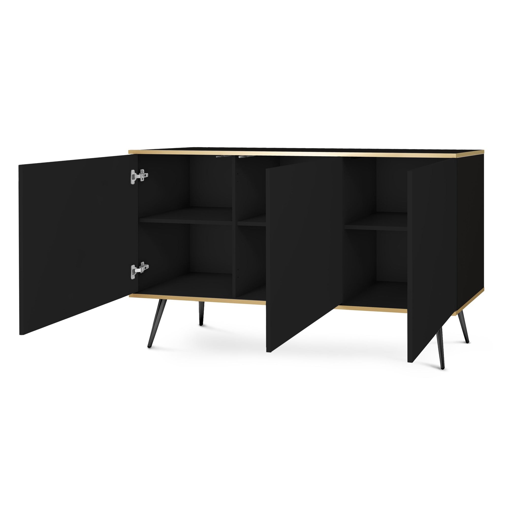 Komoda 160x85 w stylu glamour - szeroka zabudowa, push-to-open, metalowe nogi | Meva