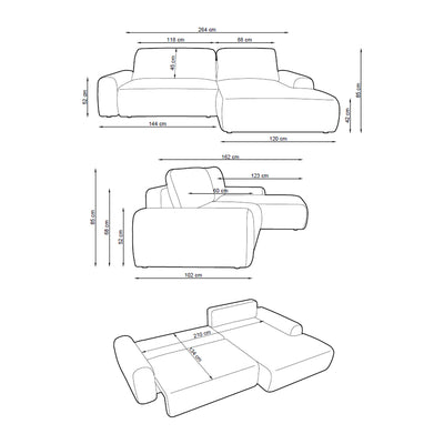 Corner sofa with sleeping function 125x200 with storage in modern style | Dori