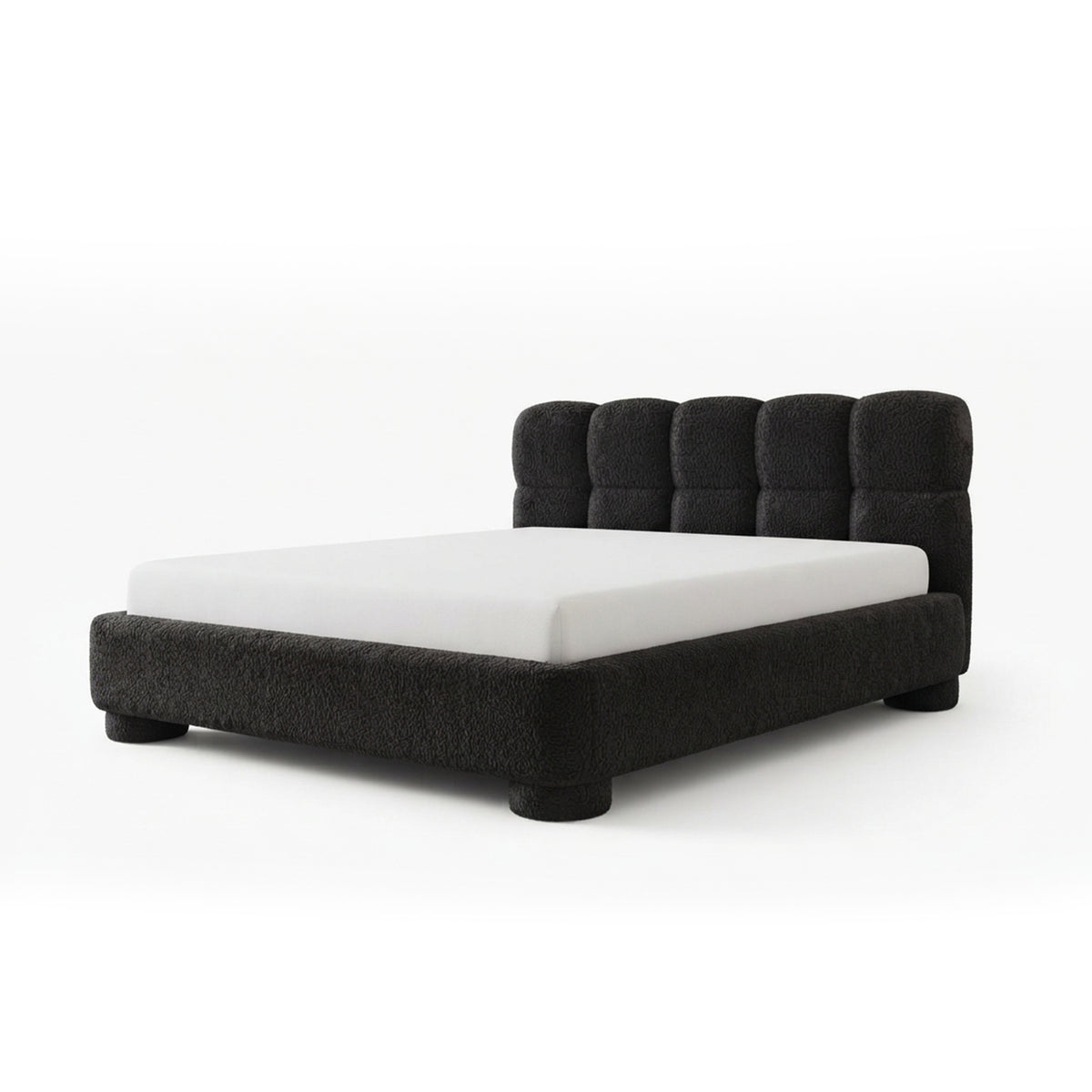 Lattro upholstered bed 120x200–200x200 with storage in modern organic style, Coral fabric – colour Volcanic Black (CORAL 60) | Pillovely