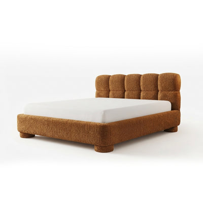 Lattro upholstered bed 120x200–200x200 with storage in modern organic style, Coral fabric – colour Caramel Brown (CORAL 35) | Pillovely