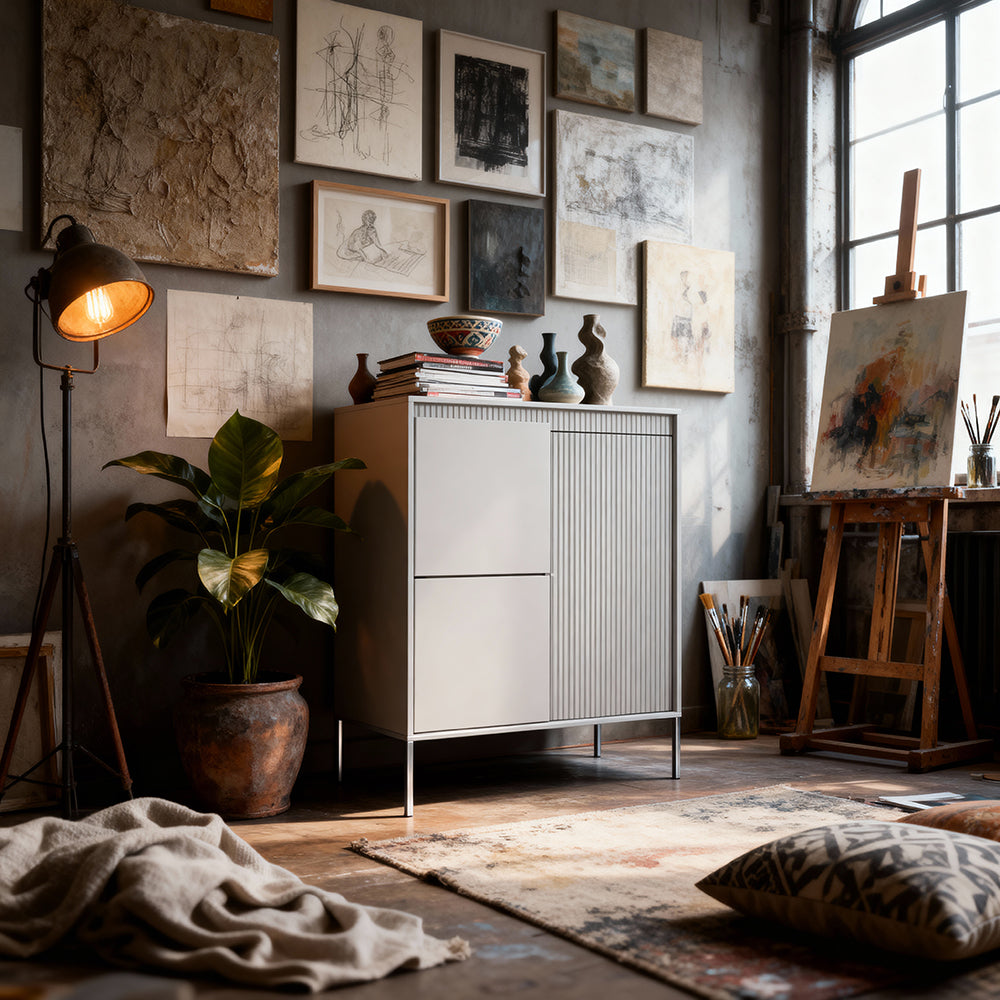 Komoda 3-drzwiowa 104x123 w stylu japandi | Senra