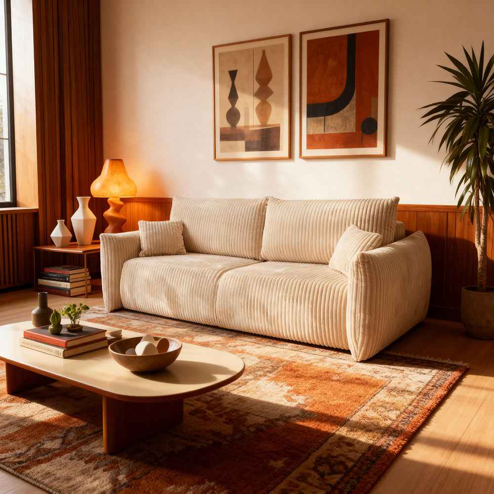 Sofa 3-osobowa z funkcją spania 145x200 z pojemnikiem w stylu nowoczesnym – automat wspomagający | ALLORO