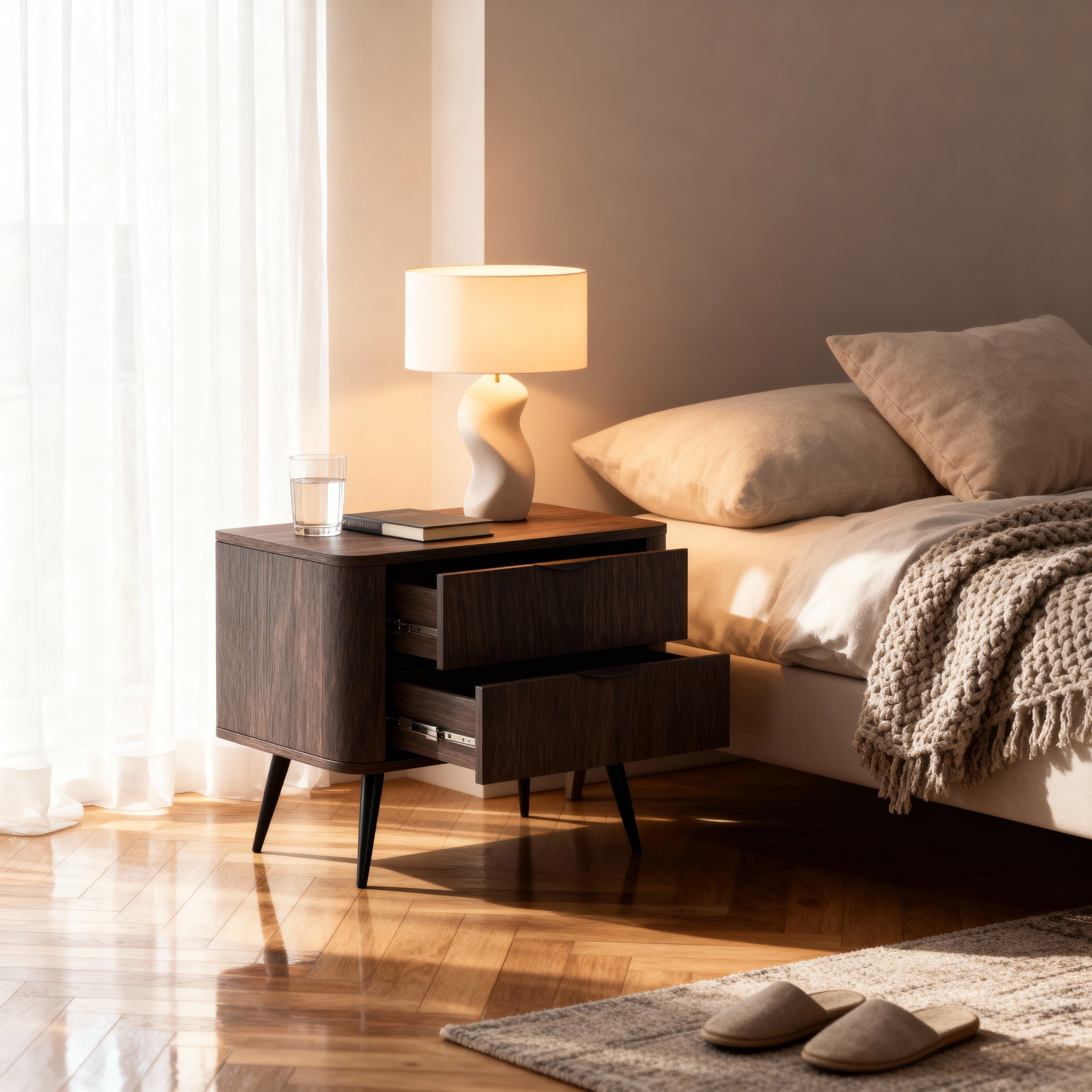 Szafka nocna z 2 szufladami 63x55 cm w stylu soft loft | Velia