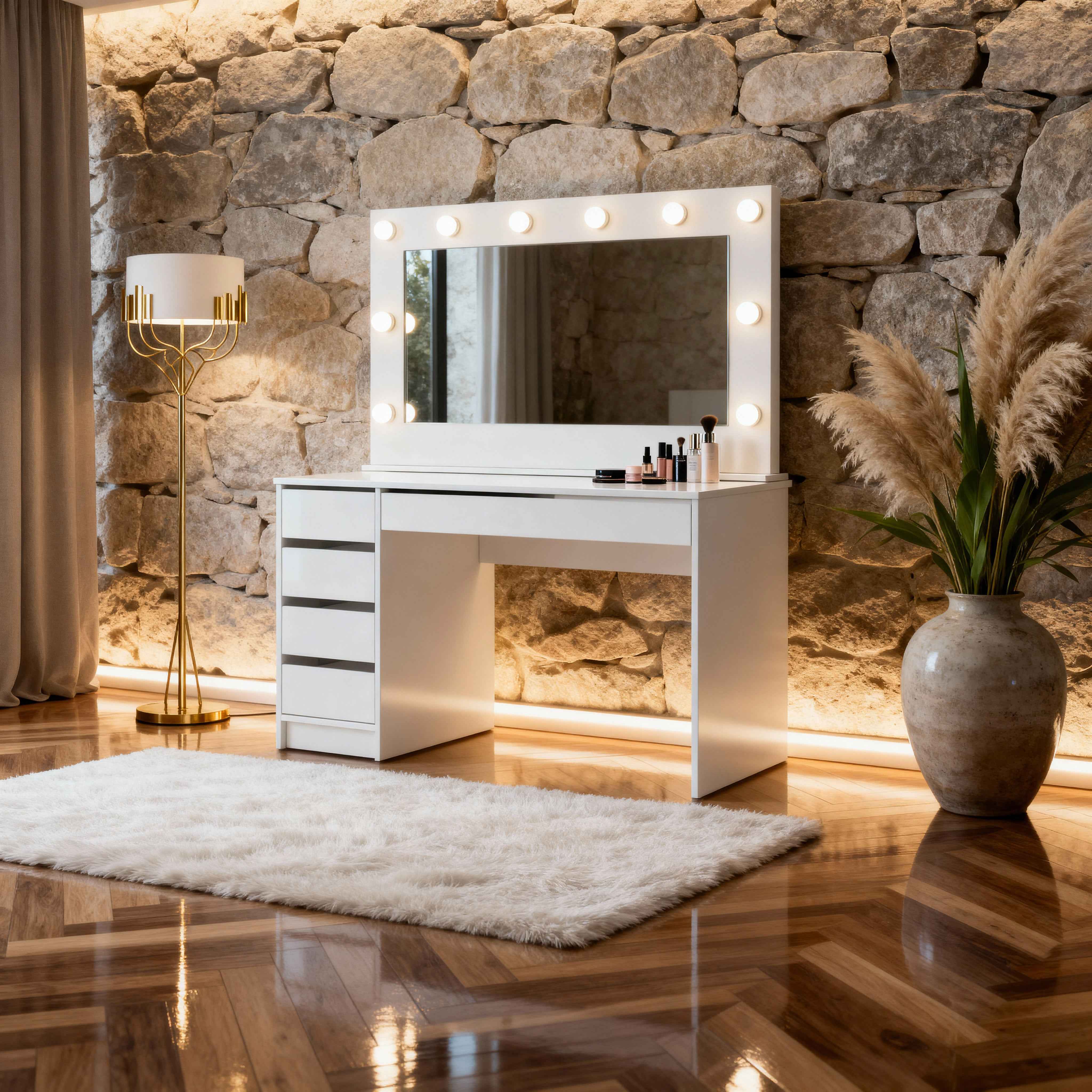 Toaletka z lustrem i oświetleniem LED 120x75 cm w stylu nowoczesnym | ADIA