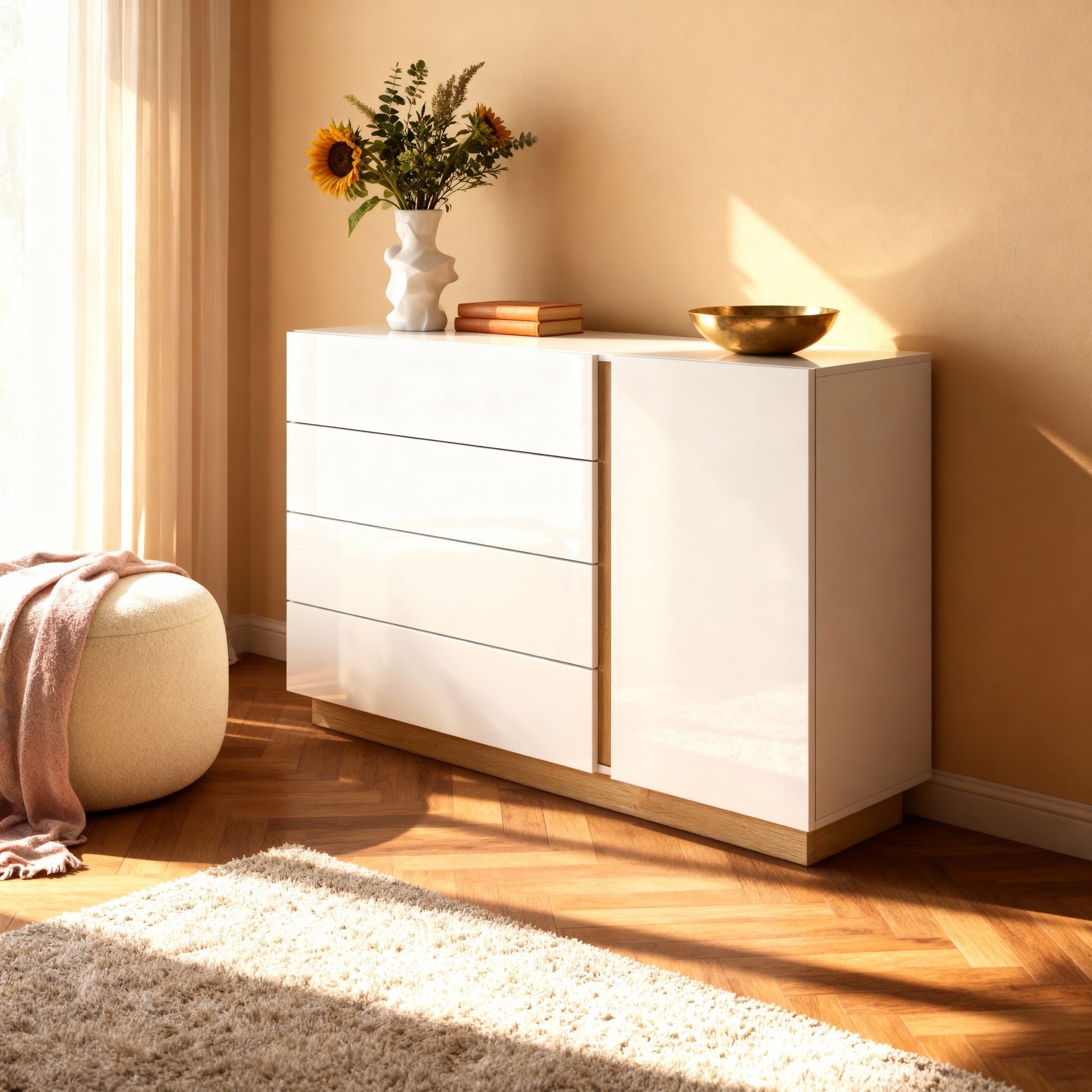 Komoda 138x91 w stylu minimalistycznym - push-to-open, cichy domyk, 4 szuflady | Armelia B