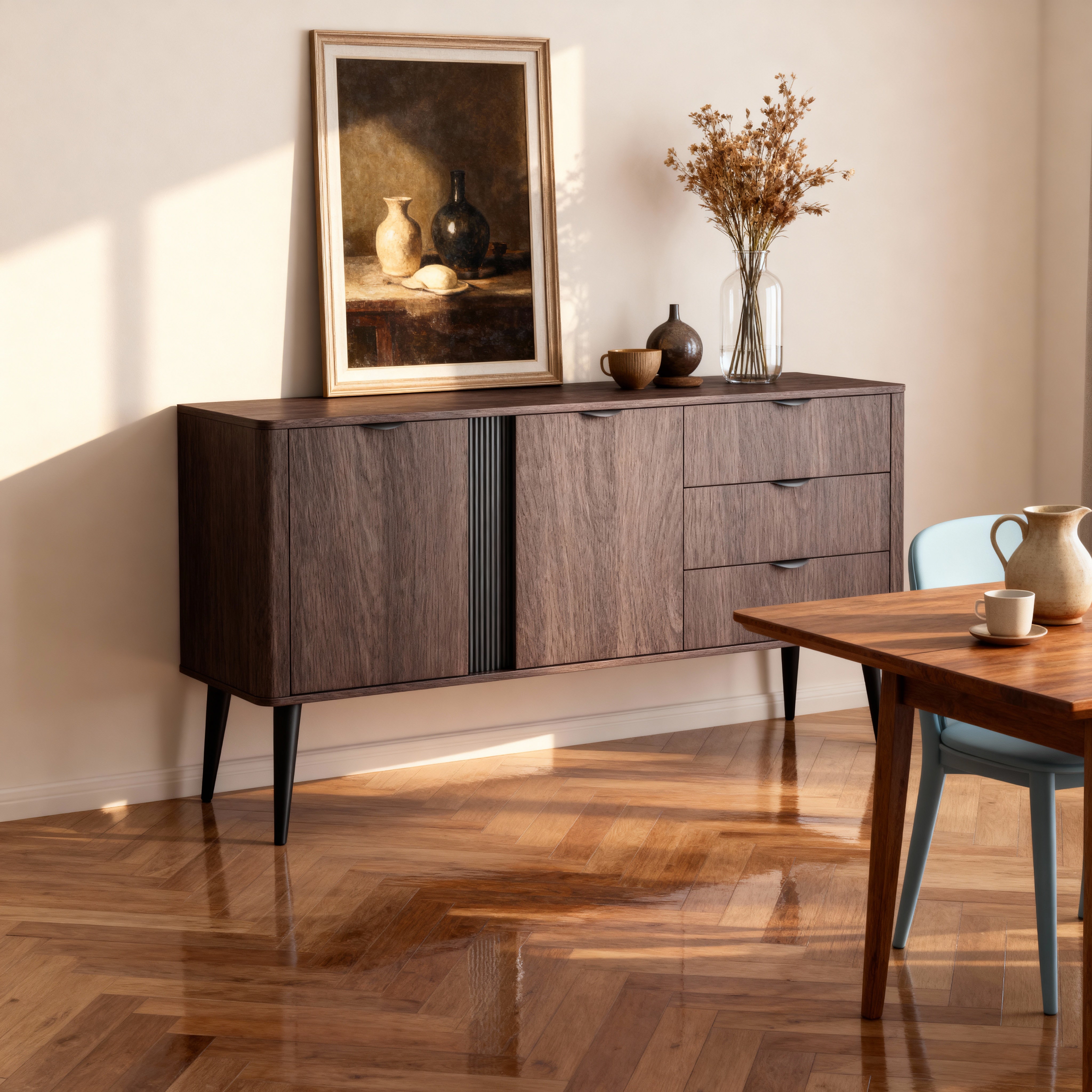 Komoda szeroka 195x81 z szafkami i szufladami w stylu soft loft | Velia