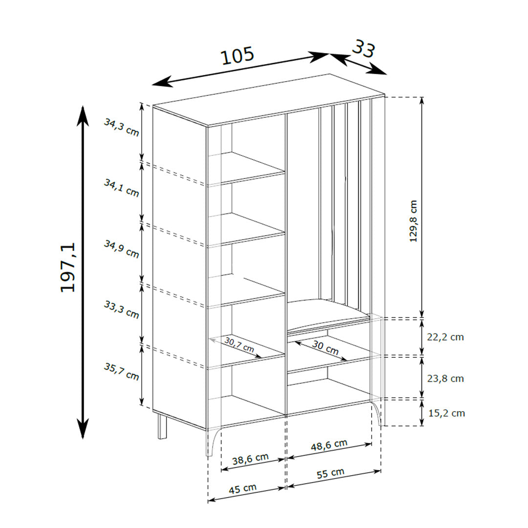 EKLIPSO wardrobe 105x197 with mirror in a modern style – dimension drawing | Pillovely