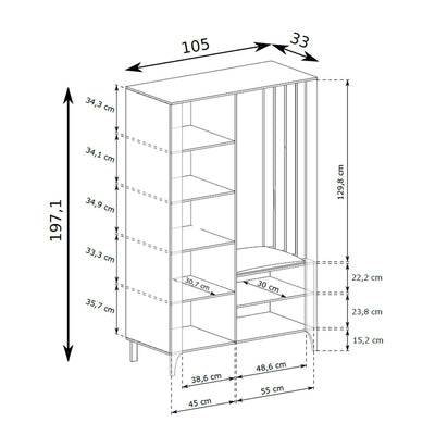 EKLIPSO wardrobe 105x197 with mirror in a modern style – dimension drawing | Pillovely