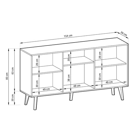 Komoda z drzwiami 154x83 w stylu industrialnym - dąb Artisan/czarny, push-to-open, skośne nóżki | Las