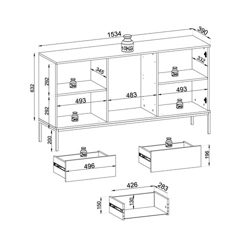 Sideboard with drawers and doors 154x83 in loft style | Lampy
