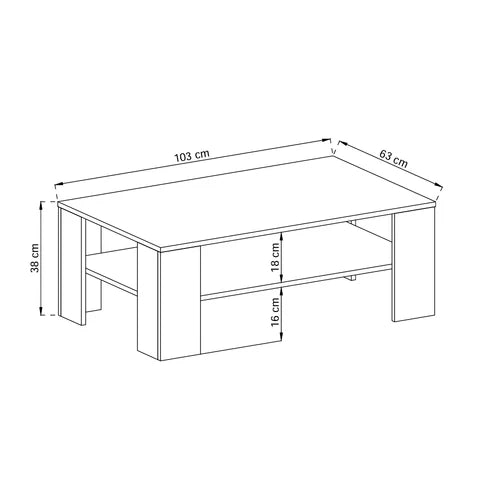Stolik kawowy 103x38 z półką w stylu skandynawskim | Gorky