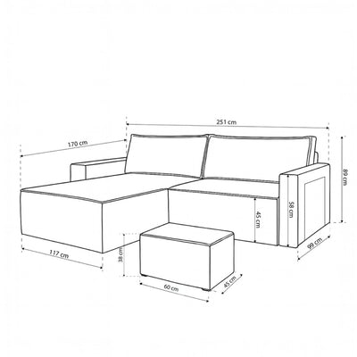 Universal corner sofa with sleeping function with pouf in modern style | Klara