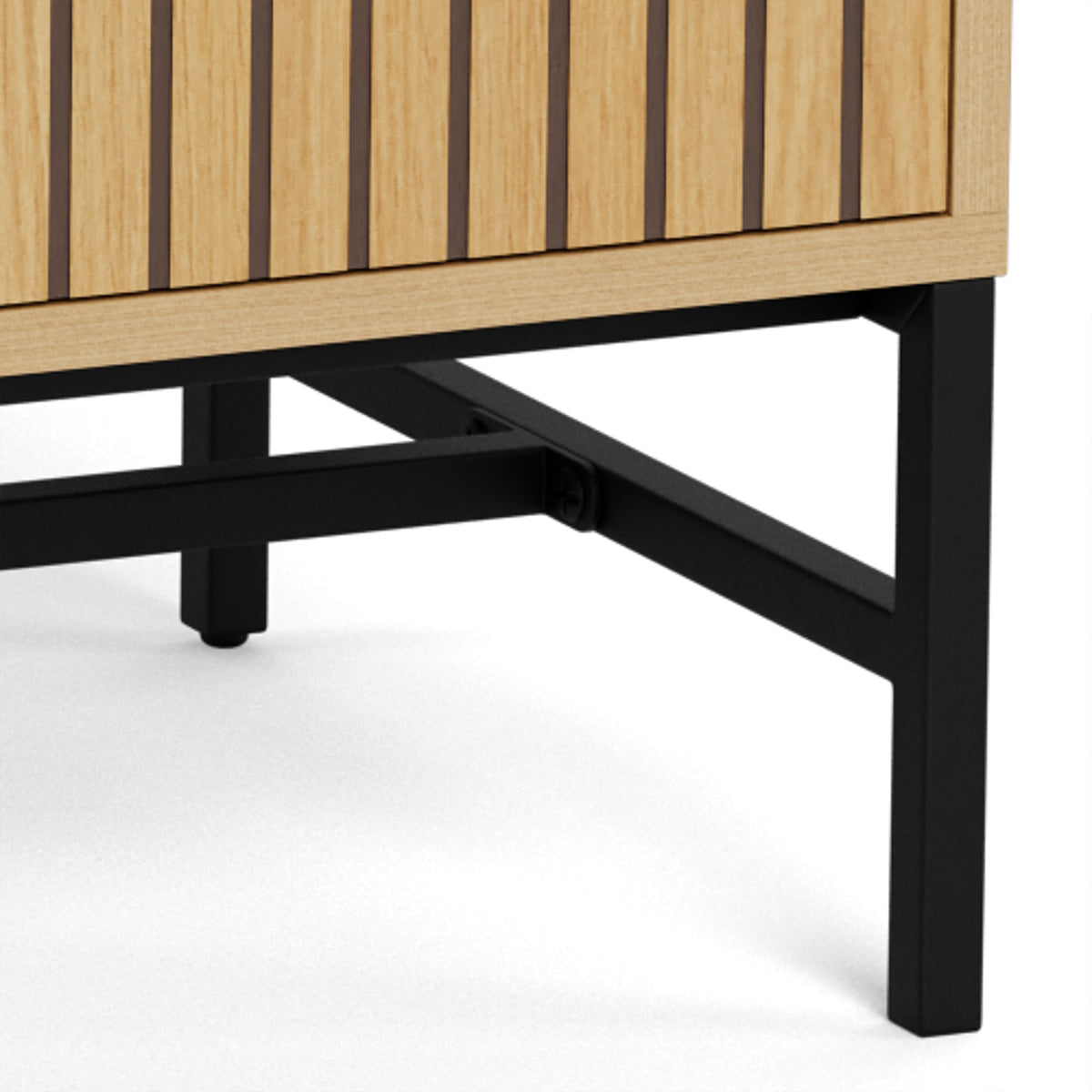 Bambouz 81x81 chest of drawers – close-up of the square-section steel legs in matt black