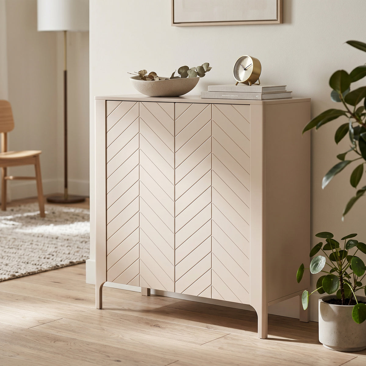 EKLIPSO sideboard 103x95 with a two-door front in a modern style, colour Cashmere – in an interior setting | Pillovely