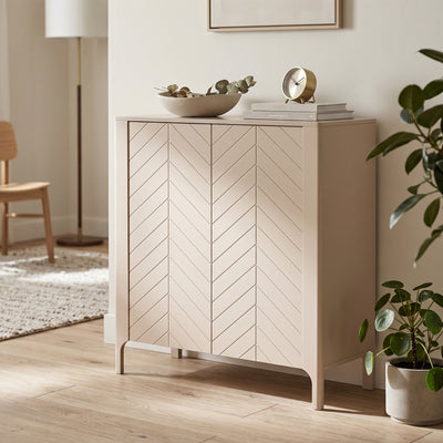 EKLIPSO sideboard 103x95 with a two-door front in a modern style, colour Cashmere – in an interior setting | Pillovely