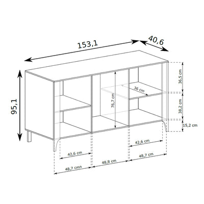 EKLIPSO sideboard 153x95 with herringbone fronts in a modern style – dimension drawing | Pillovely
