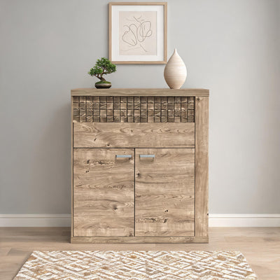 Korin sideboard 102x119 against a light grey wall with a bonsai and a print – sideboard with drawers for a hallway