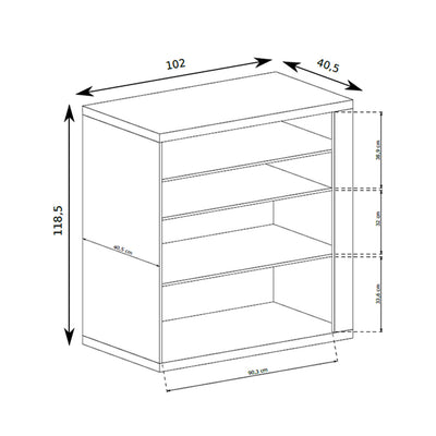 Korin sideboard 102x119 – dimension drawing with width, height and depth